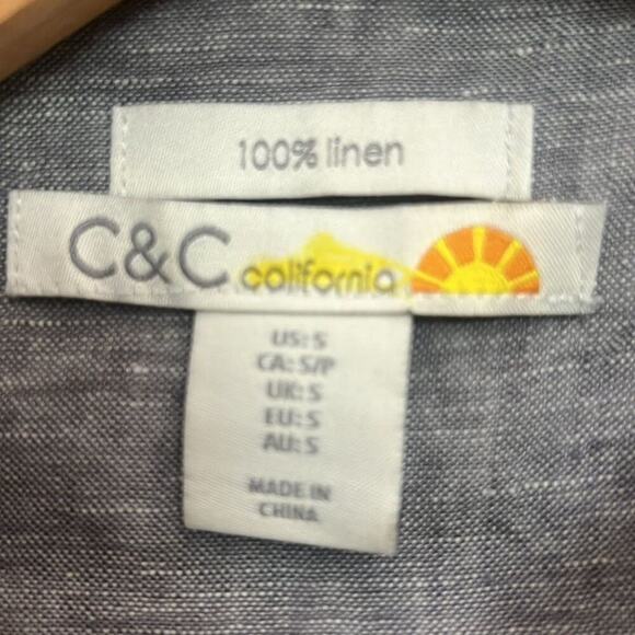 C&C CALIFORNIA LINEN LONG SLEEVE V NECK SIDE SLIT SHIRTDRESS SIZE‎ S - Picture 6 of 9